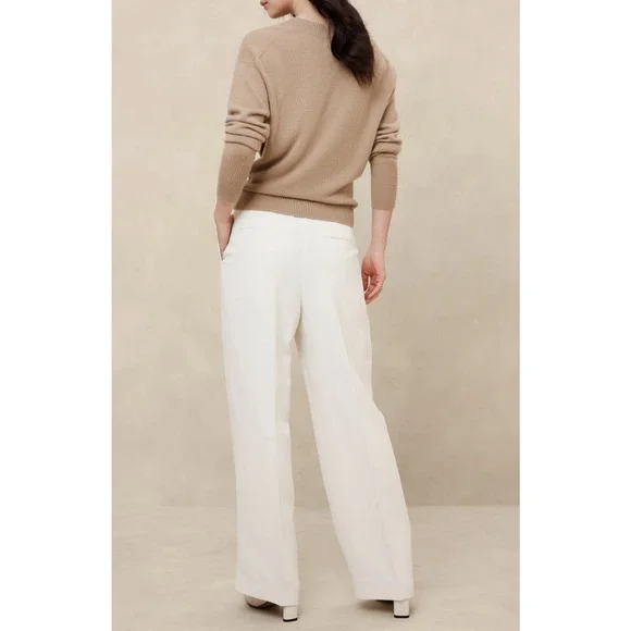 Banana Republic Relaxed Trouser Pleated Wide Leg Pockets Cream Women's Size 10 - Picture 10 of 14